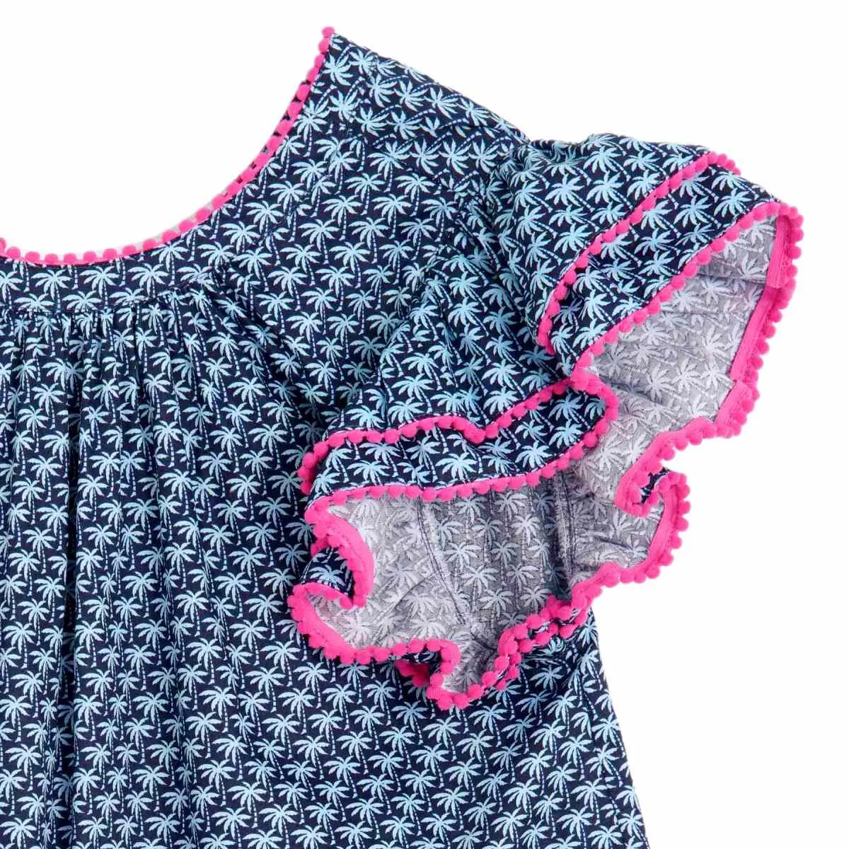 Robe Été Manches Papillon Fille | Coton Palmiers Bleus | BUTTERFLY